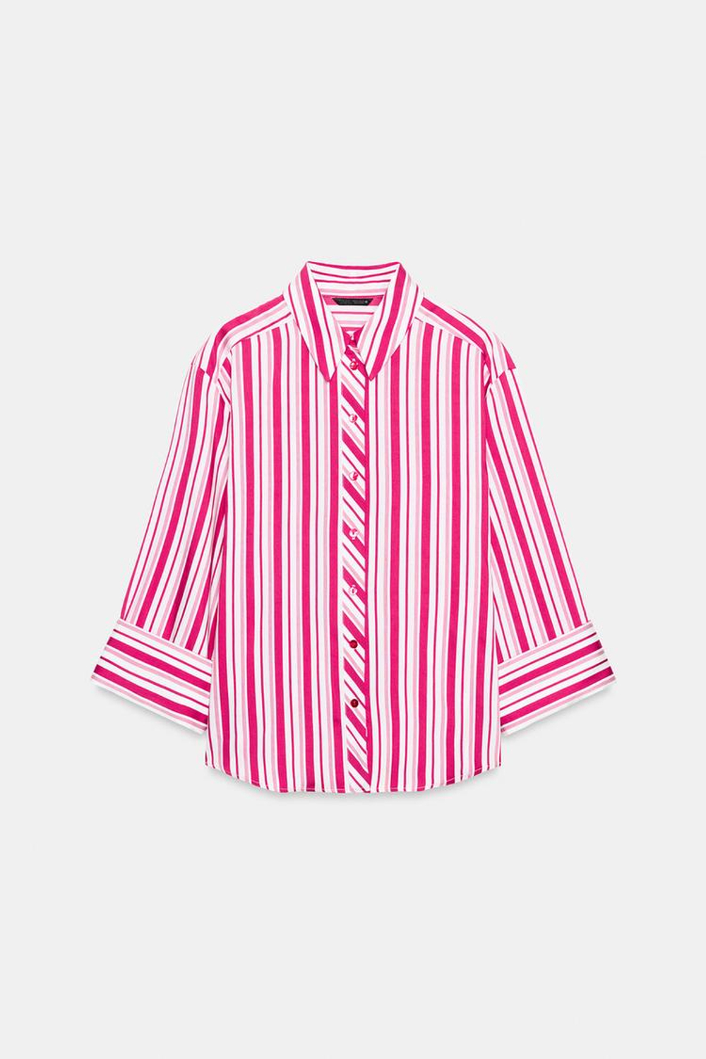 ZARA РУБАШКА В ПОЛОСКУ С ОТВОРОТАМИ НА РУКАВАХ, КРАСНЫЙ/БЕЛЫЙ