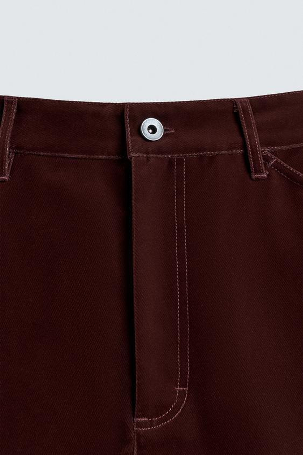 ZARA БРЮКИ WIDE FIT С ФЛОКИРОВАНИЕМ, БОРДОВЫЙ