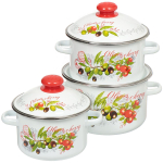 Набор эмалированной посуды 6 пр, кастрюли 2,3,4 л, Сиб товары, Оливки/Черри 15, N15B93