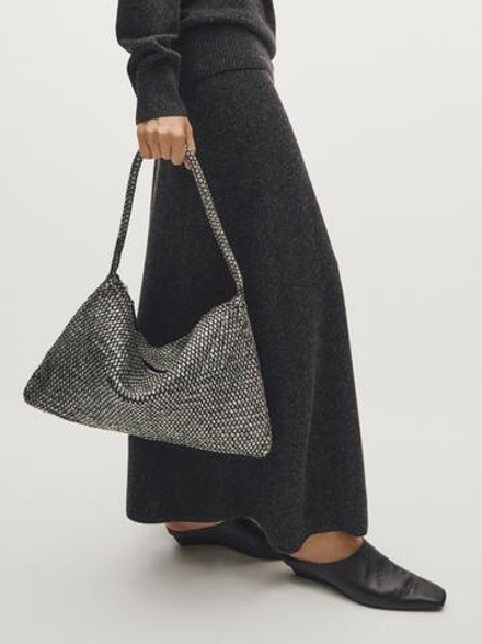 Massimo Dutti Большая плетеная сумка из кожи наппа, серый