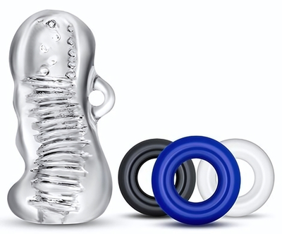 Набор для мужчин Jerk Off: мастурбатор и 3 эрекционных кольца (Цвет: прозрачный)