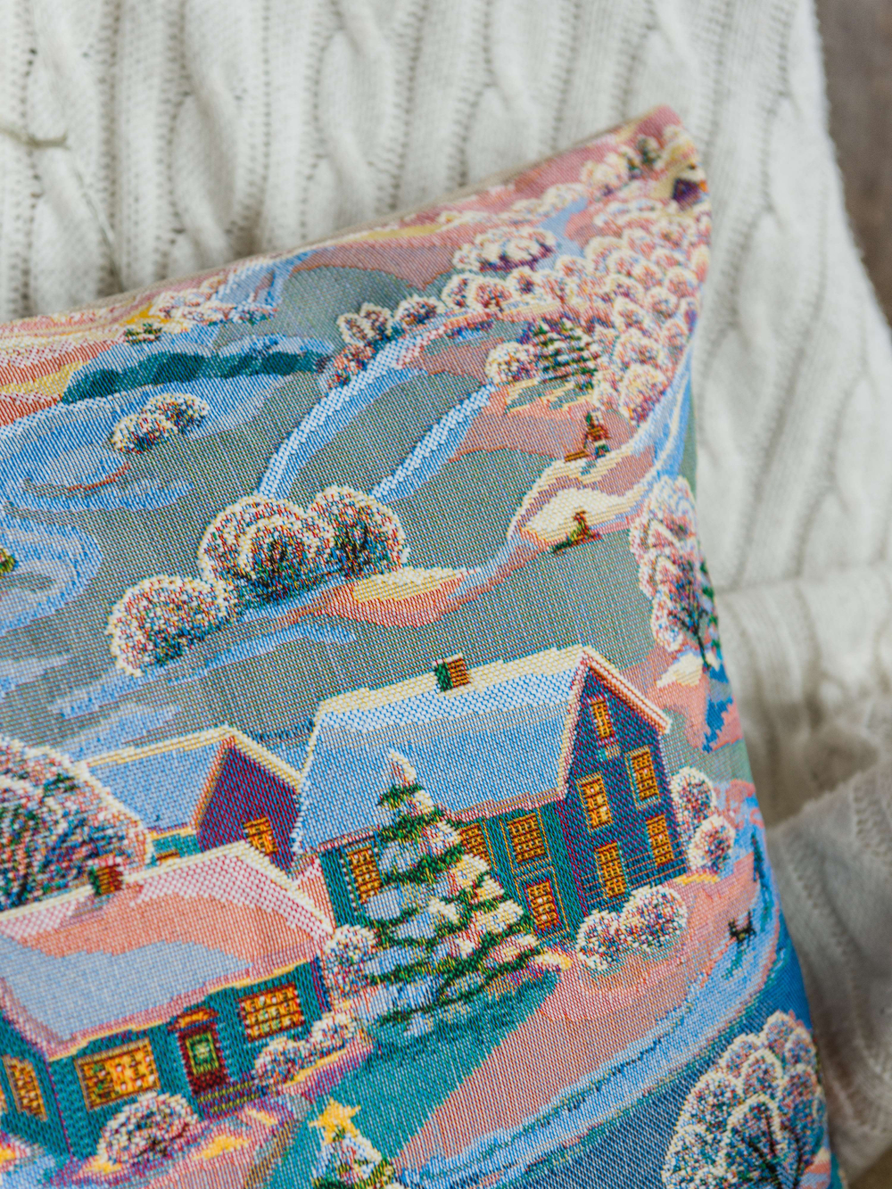 Наволочка гобеленовая декоративная для интерьерной подушки Вечера на хуторе 47х47 см.