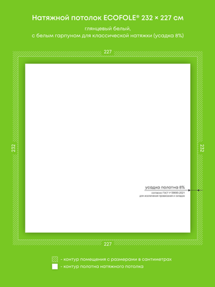 Глянцевый натяжной потолок 5.3 м2