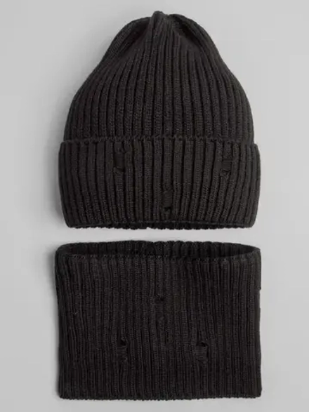 Шапка бини рваная осенняя и снуд