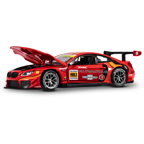 Модель 1:24 BMW M6 GT3, красный, откр. двери и капот, свет, звук, свободный ход колес
