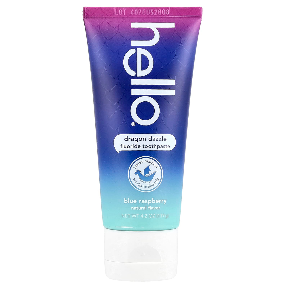 Hello, детская зубная паста с фторидом, Dragon Dazzle, для детей от 2 лет, голубая малина, 119 г (4,2 унции)