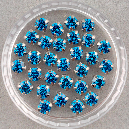 Фианиты шатоны в оправах, лазурный/платина