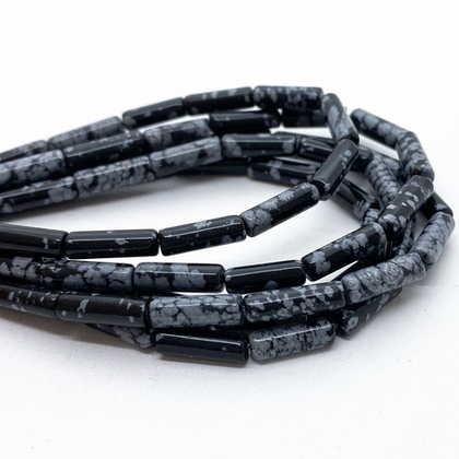 Обсидиан "Снежный" бусины, размер около 13,5*4 мм, цена за набор 13-14 шт (1/2 нити)