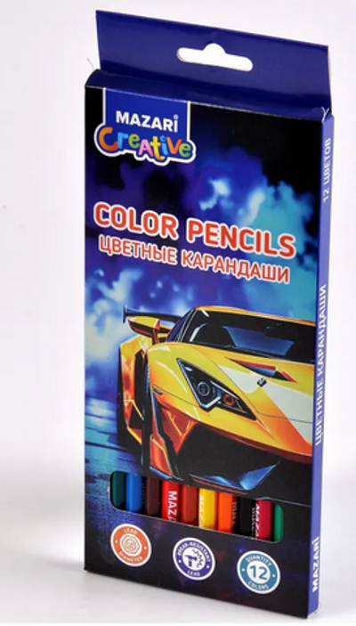 Карандаши 12цв. "Авто" d грифеля=2,65мм. пласт. шестигран. коробка (Mazari)