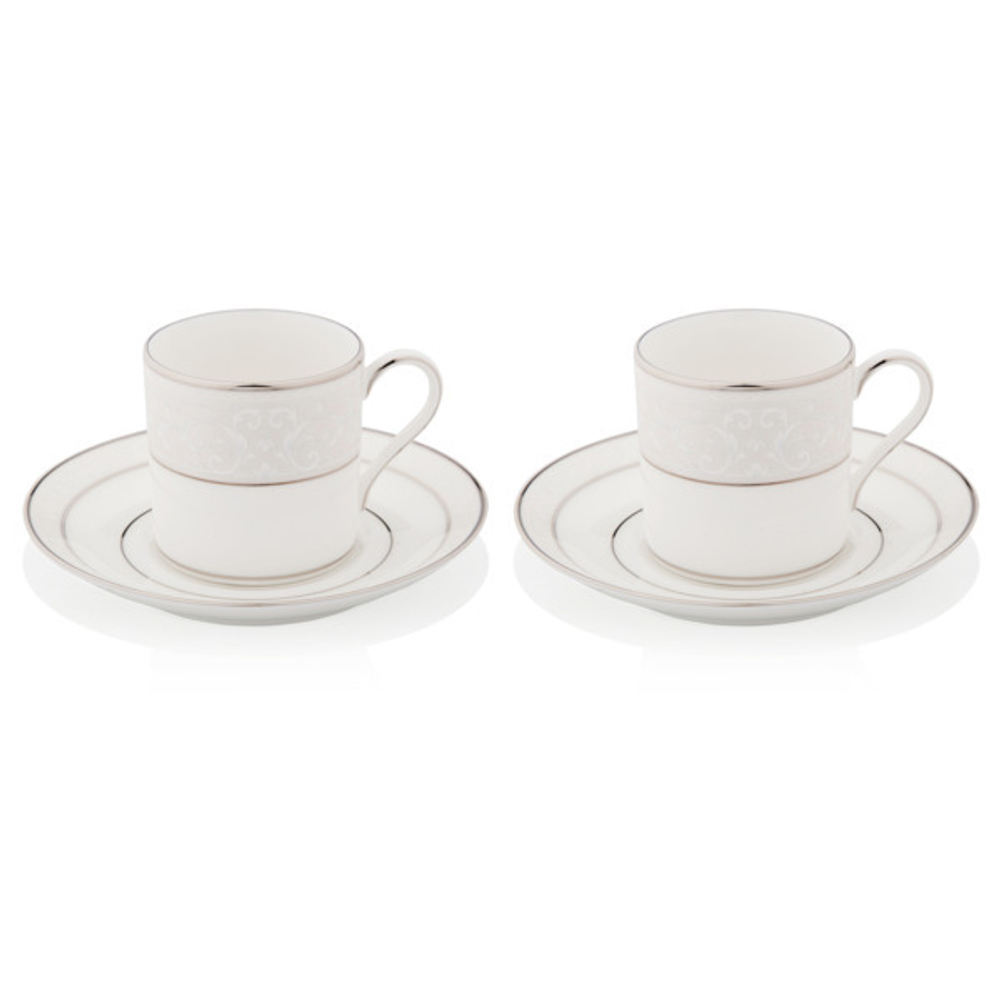 Набор чашек кофейных с блюдцами на 2 персоны Noritake Монтвейл, платиновый кант