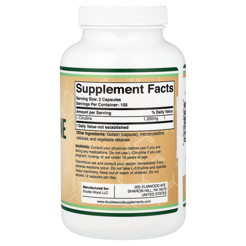 Double Wood Supplements, L-цитруллин, 210 капсул (600 мг в 1 капсуле)