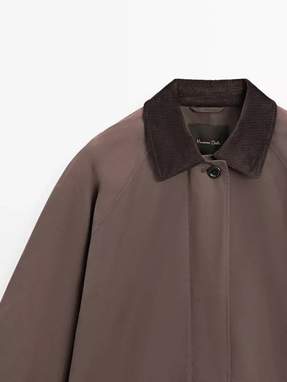 Massimo Dutti Длинная парка с вощеным покрытием и вельветовыми деталями, коричневый