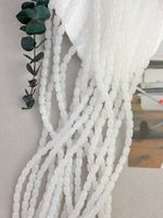 Стеклянные бусины, бочонок 6*9 мм, нить 38 см, "Белый опал"