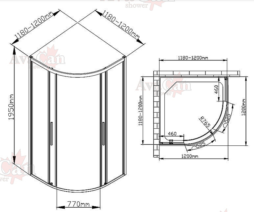 Душевой уголок AvaCan HB 120 120х120 профиль черный/стекло тонированное с рисунком