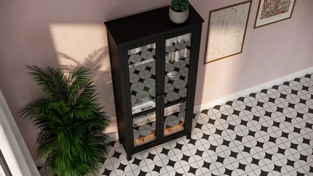 Шкаф-витрина стекло/стекло - аналог IKEA HEMNES / ХЕМНЭС/ ХЕМНЕС / КЫМОР / ИКЕА 90х198х37 см, черный