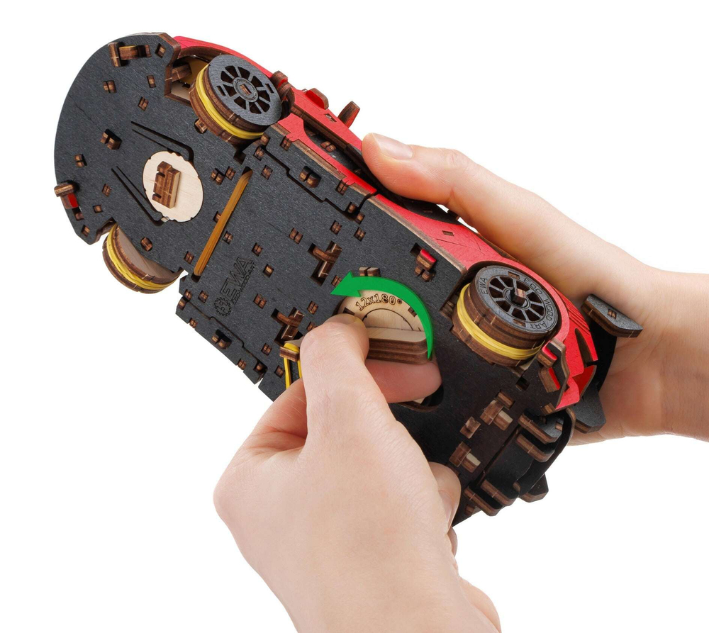 Деревянный конструктор Гоночный автомобиль (красный) (EWA), сборная модель