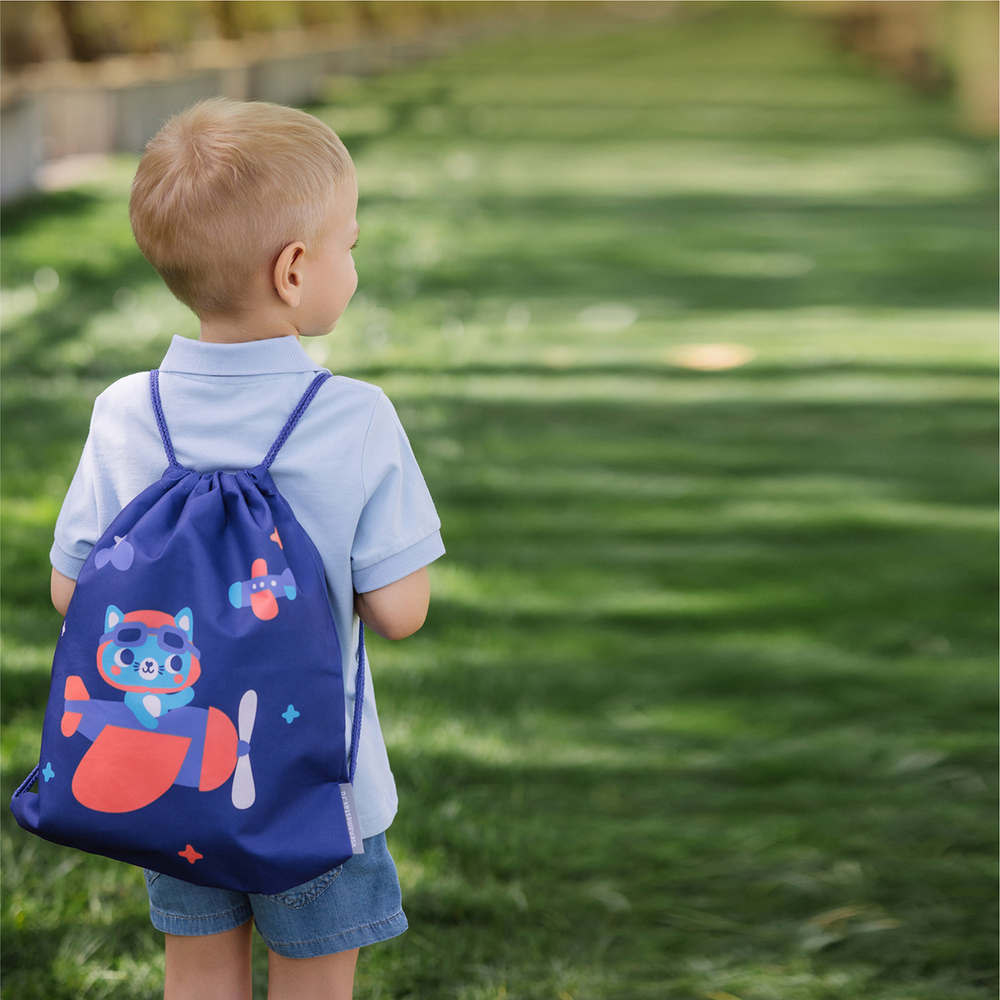 Мешок в садик 33х40, Котик пилот (синий)