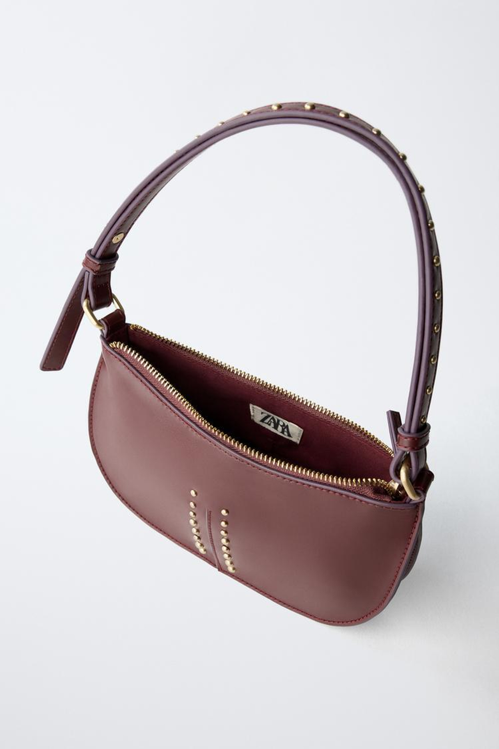 ZARA СУМКА С ЗАКЛЕПКАМИ, БОРДОВО-КРАСНЫЙ