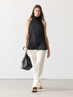 Massimo Dutti Атласный топ с горловиной халтер и завязками, черный