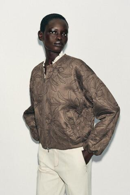 ZARA БОМБЕР С ВЫШИВКОЙ ПОД ЗАМШУ, ХАКИ