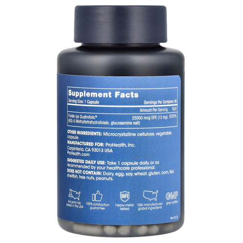 ProHealth Longevity, Метилфолат, Quatrefolic®, 15 мг, 60 капсул