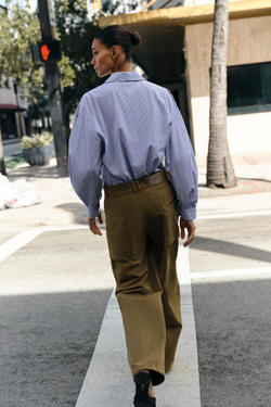 ZARA ХЛОПКОВАЯ РУБАШКА В ПОЛОСКУ, ЭКРЮ/СИНИЙ