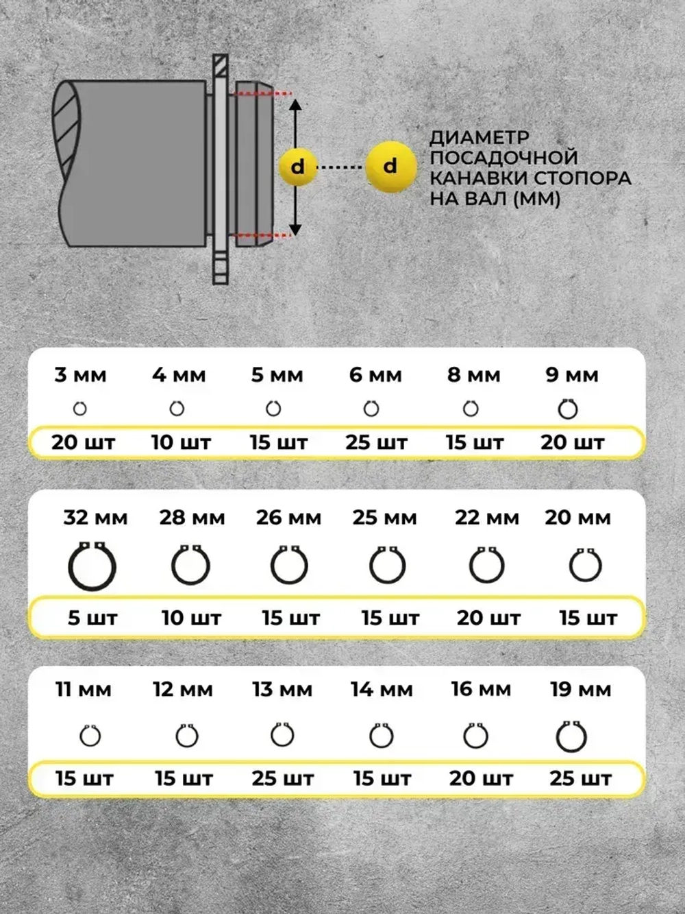 Стопорные кольца набор 300 шт. тип С