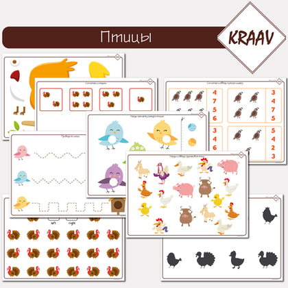 Тематический комплект игр для детей 3-4 лет "Птицы", счет и проводилки