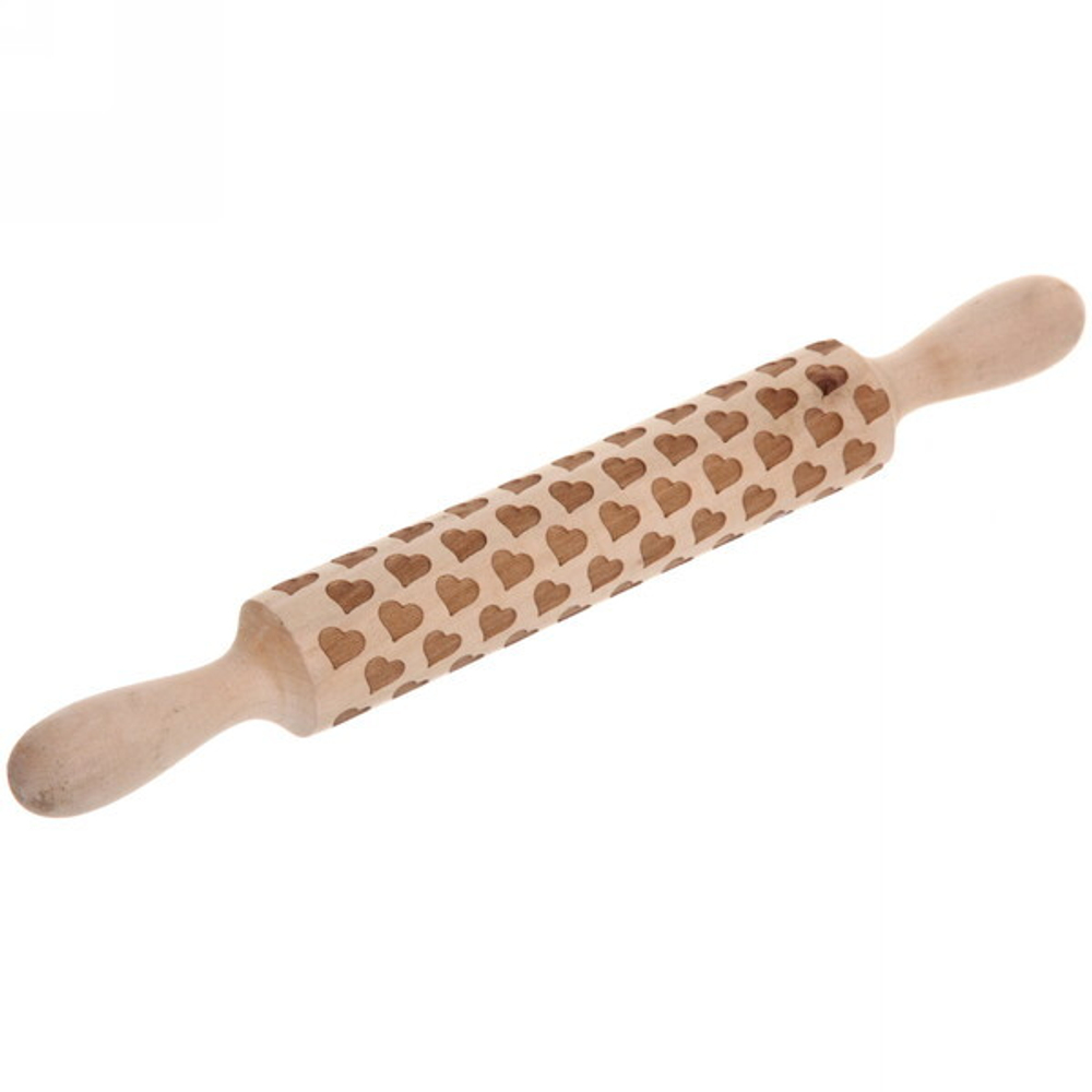 Скалка деревянная фигурная «Сердечки» 28*3см