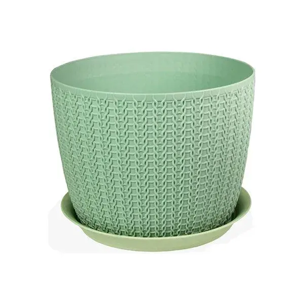 Кашпо ВЯЗАНИЕ D135мм 1,1л с поддоном Фисташковый 0,11,135х0,135м (комплект 12 шт)