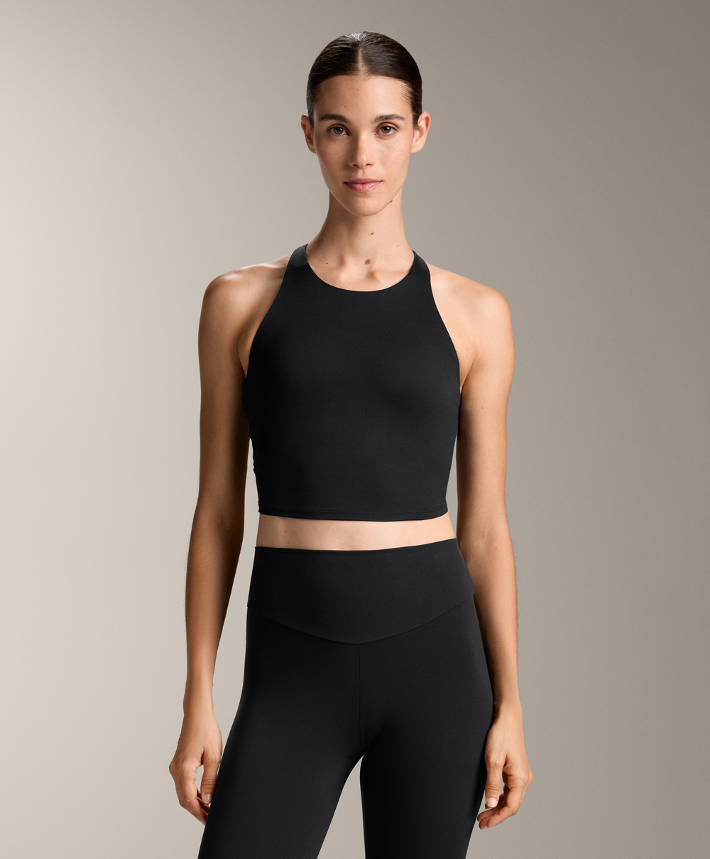 Oysho Майка Comfortlux с чашками и полосками на спине, черный