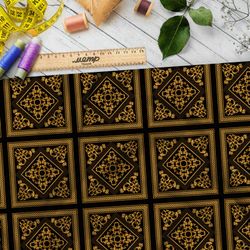 Ткань барби золотой восточный узор на чёрном фоне