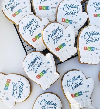 Пряники варежка с фотопечатью на Новый год