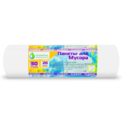 Мешки для мусора ПНД 30л / 10мкм (50х60см) белые 20шт/рулон