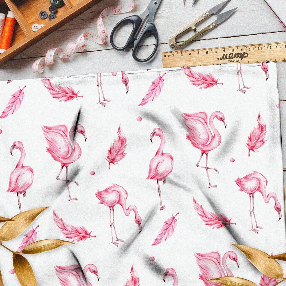 Ткань лен нежный розовый фламинго