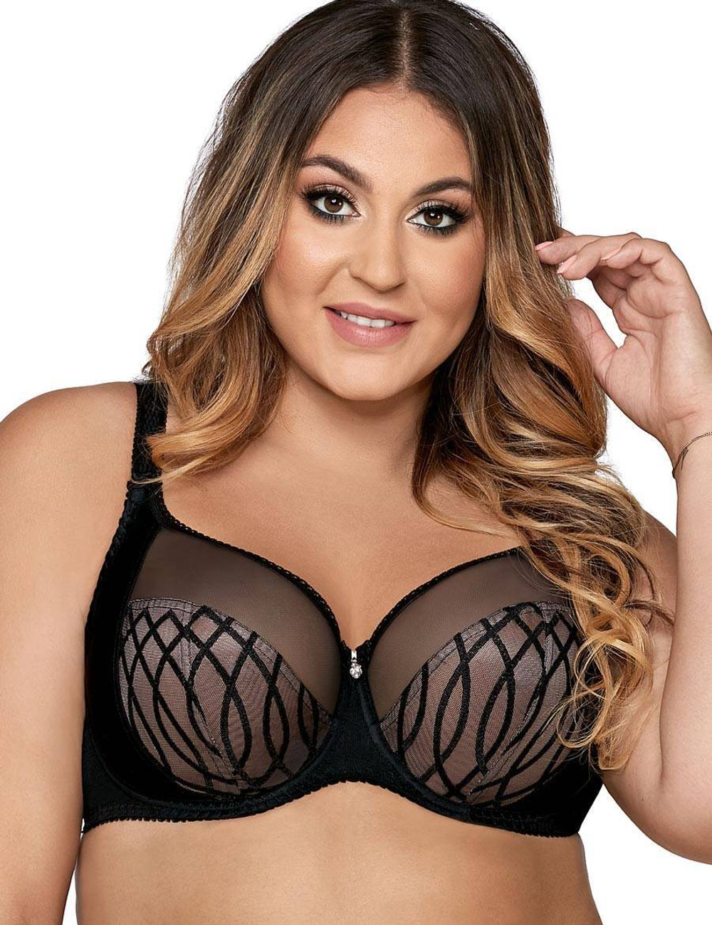 Бюстгальтер с мягкой чашкой с геометрической вышивкой (Размер: 85B) (Цвет: черный)