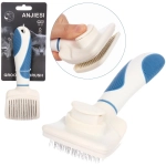 Расческа - пуходёрка для животных «ЛАПУСИКИ», коллекция БРО, прорезиненная ручка, цвет белый/голубой, 7.5*19.5см (блистер)