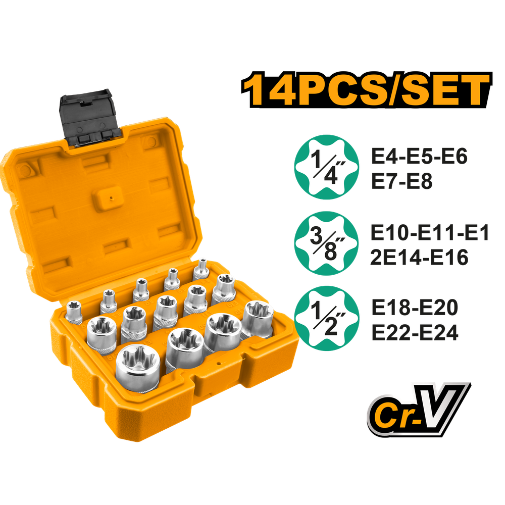 Набор торцевых головок TORX E-профиль INGCO HKTETS0114 INDUSTRIAL 14 шт.