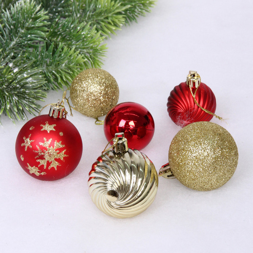 Набор шаров «Christmas» 5 см + 4 см (24 предметов), Красный/Золото