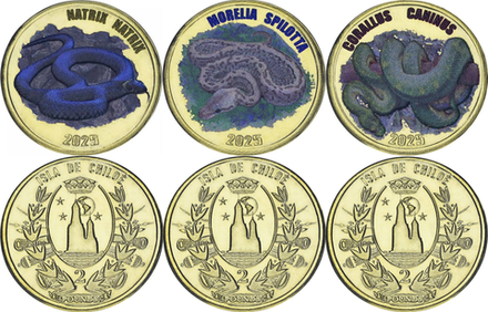 Остров Чилоэ 2 фунта 2025 Змеи - набор 3 монеты