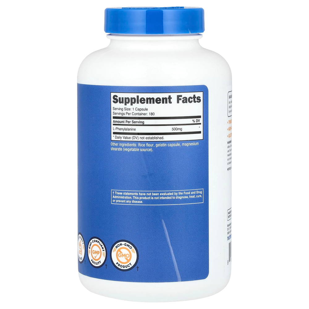 Nutricost, L-фенилаланин, 500 мг, 180 капсул