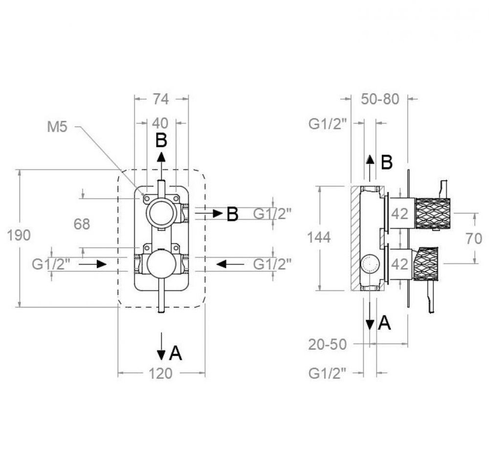 Встраиваемый смеситель для душа на 3 выхода ODISEA JOYA 591513SGR графит