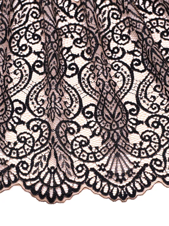 03-251 ОПТ Кружево эластичное 22 см, кофе с молоком/черный