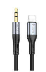 Шнур AUX (аудиокабель)-адаптер Айфон lighting 3,5А, 1,0м черный силикон "Hoco" UPA22