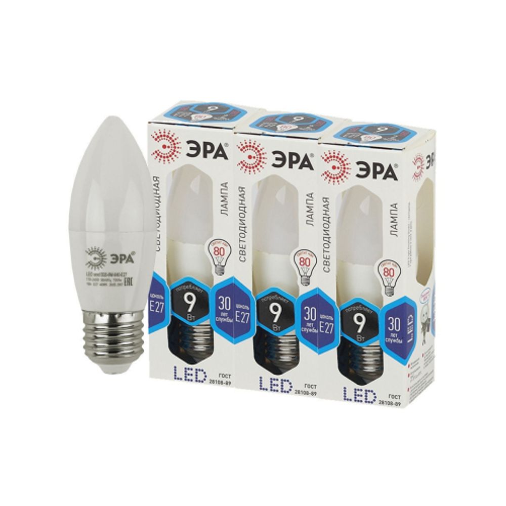 Лампочка светодиодная ЭРА STD LED B35-9W-840-E27 E27 / Е27 9Вт свеча нейтральный белый свeт | Лампы cветодиодные Свеча (B/C)