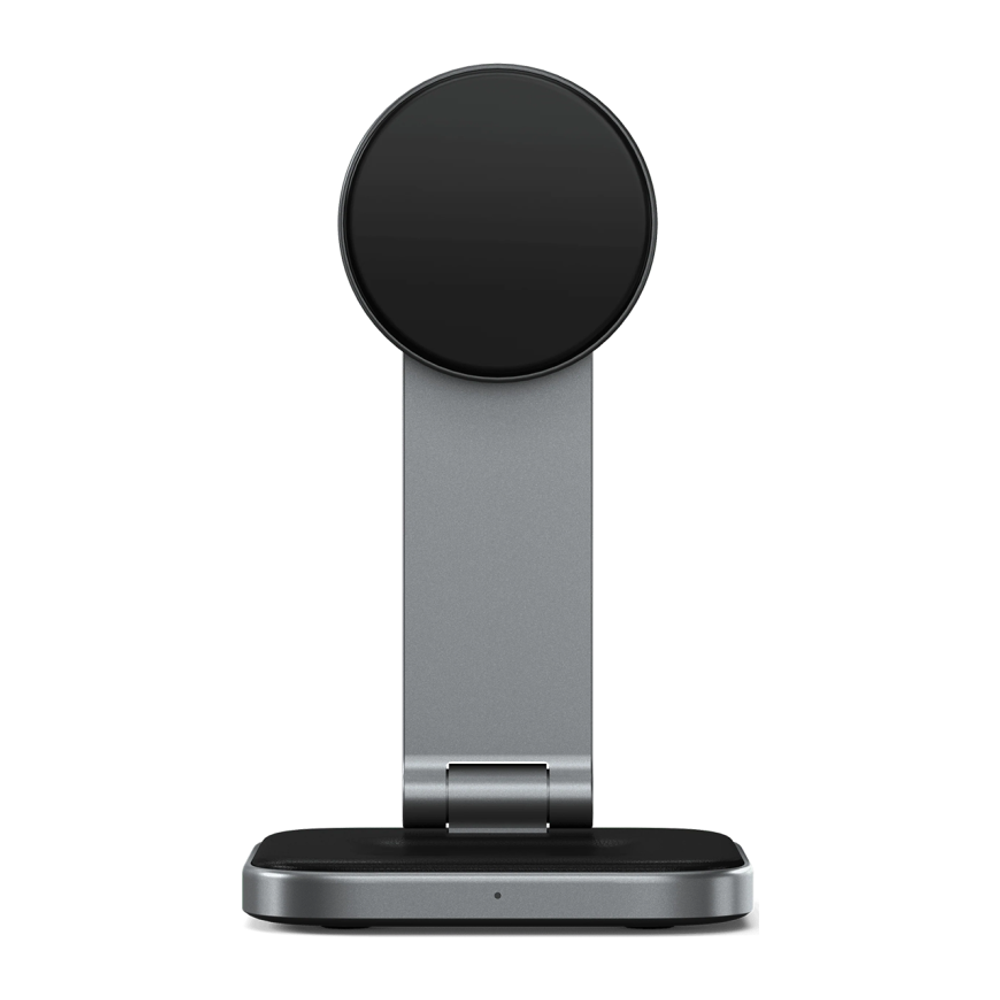 Складная зарядная станция MagSafe Satechi Charging Stand для iPhone и AirPods (Qi2) Беспроводная зарядка: Qi 15 Вт, Qi 5 Вт. Проводная зарядка: нет. Сертификация Qi2. Есть LED-индикация