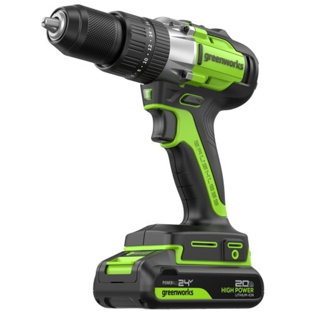 Дрель-шуруповерт аккумуляторная GREENWORKS GD24DD60 ударная, 24V, 2 АКБ 2Ач и ЗУ 3704107CUC