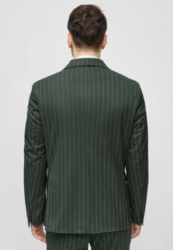 Мужской костюм двубортный в полоску (зеленый) В70