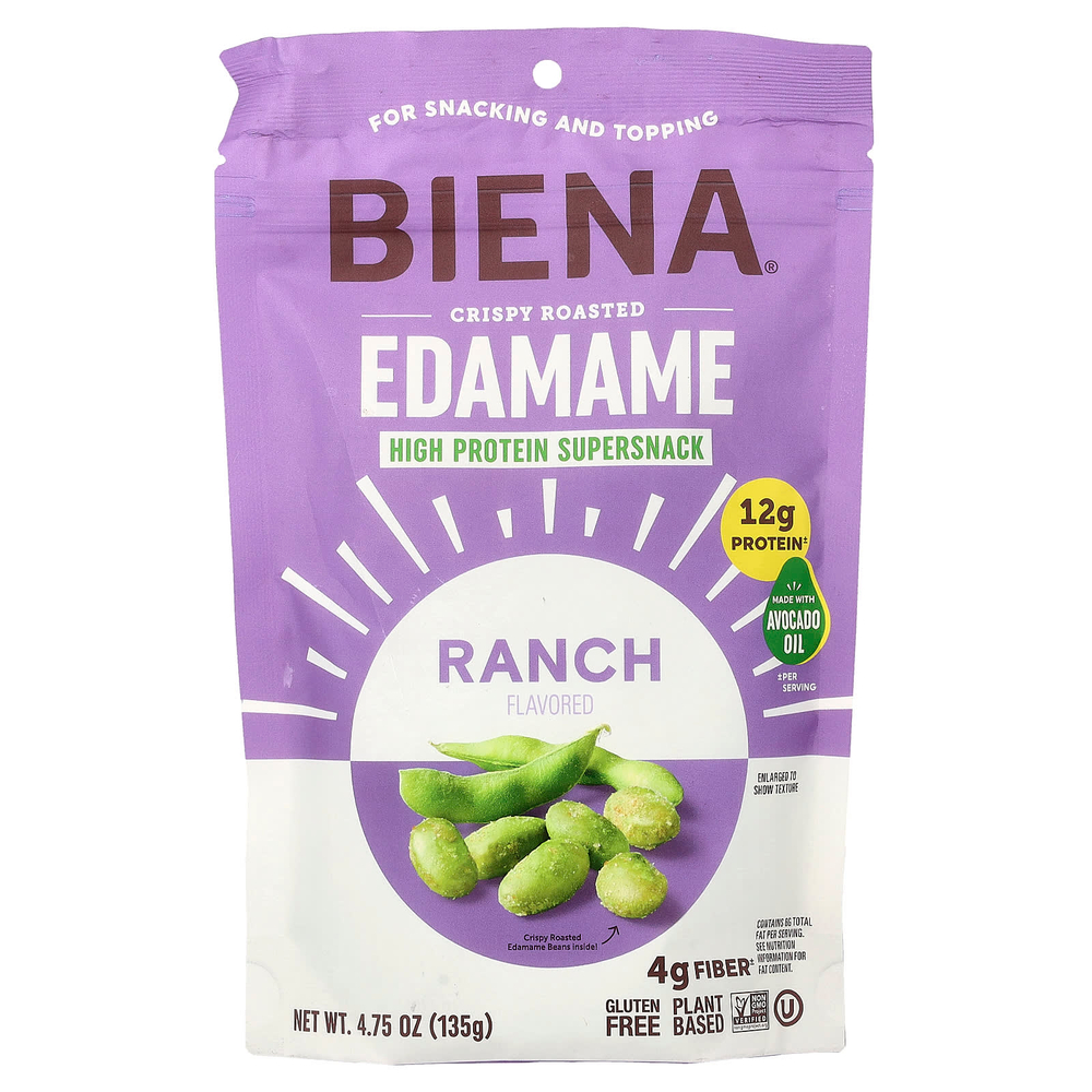 BIENA, хрустящие обжаренные бобы эдамаме, ранчо, 135 г (4,75 унции)