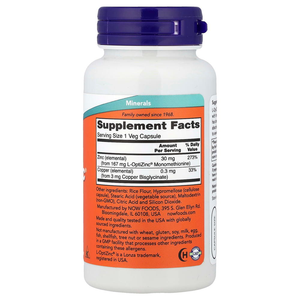NOW Foods, L-OptiZinc®, 100 растительных капсул